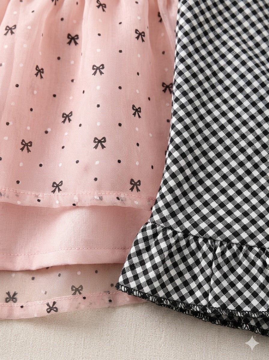 Girls' Polka Dot & Gingham Co-ord Set-Pink