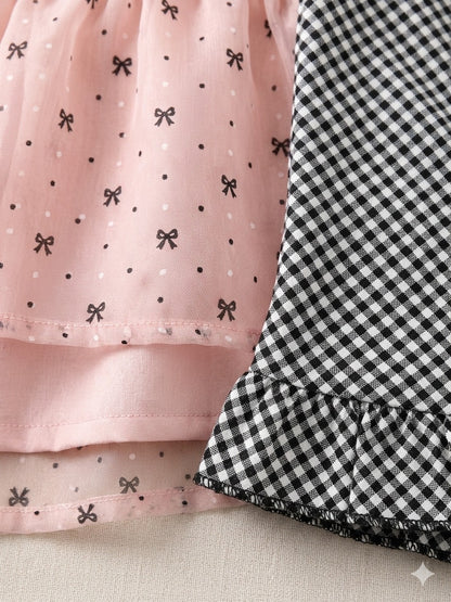 Girls' Polka Dot & Gingham Co-ord Set-Pink
