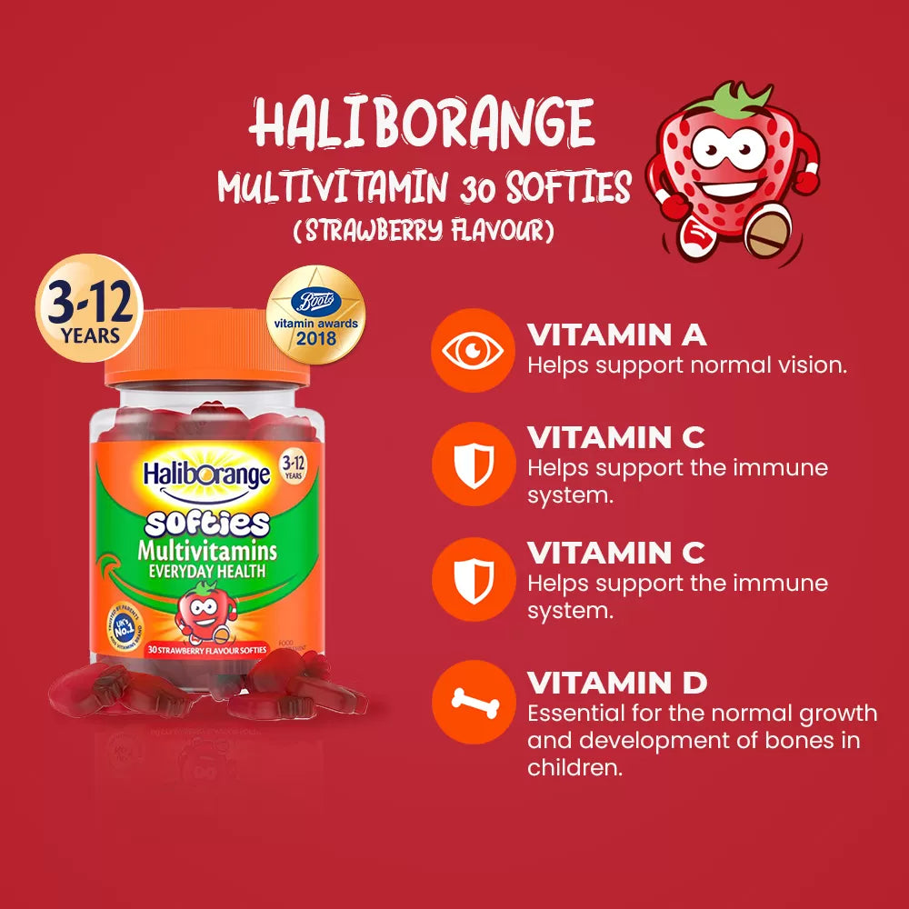 Haliborange Kids Multivitamin Strawberry Softies 30 Tablets (3-12Y)