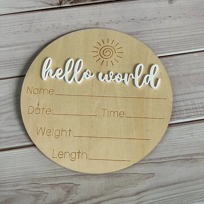 Hello World Birth Announcement Board 15cm