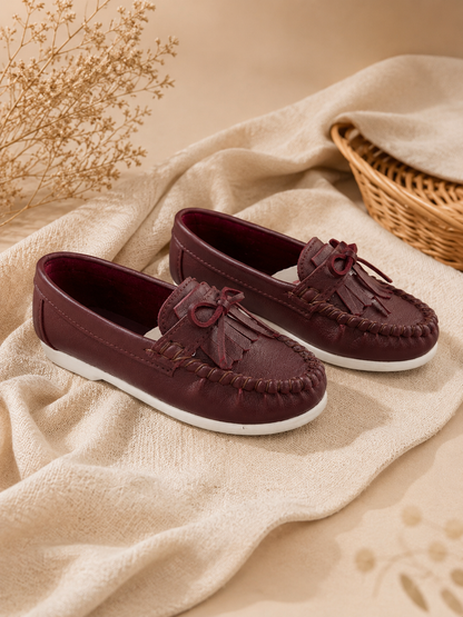 Kid's Classic Faux Leather Tassel Loafers- Burgundy