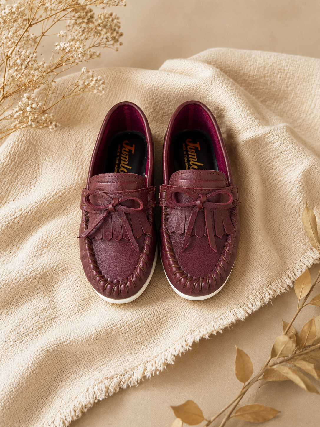 Kid's Classic Faux Leather Tassel Loafers- Burgundy