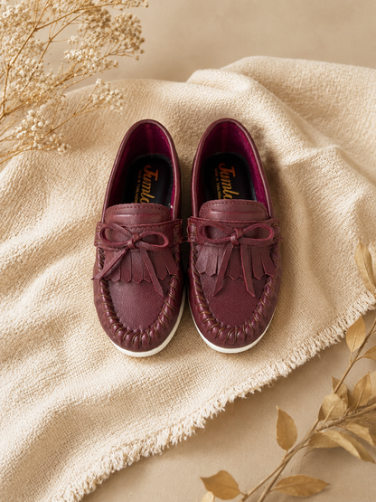 Kid's Classic Faux Leather Tassel Loafers- Burgundy