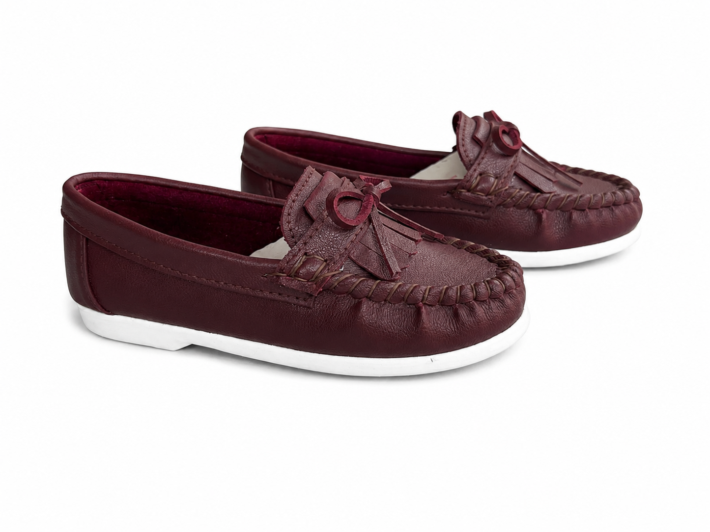 Kid's Classic Faux Leather Tassel Loafers- Burgundy