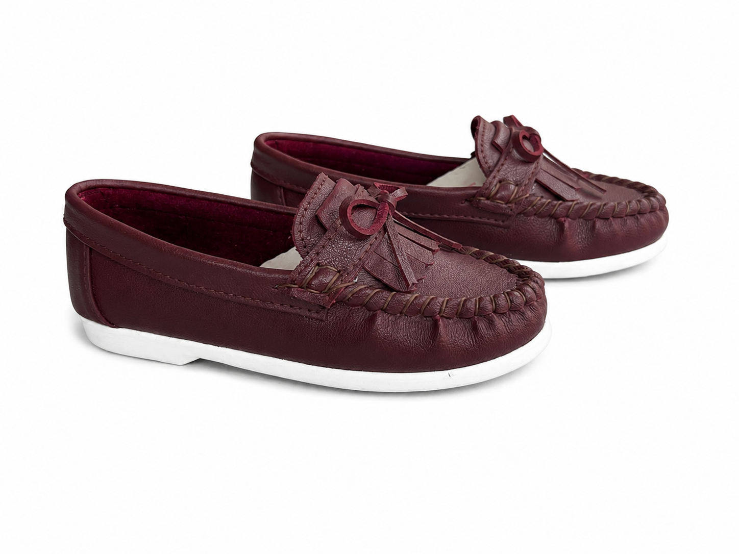 Kid's Classic Faux Leather Tassel Loafers- Burgundy