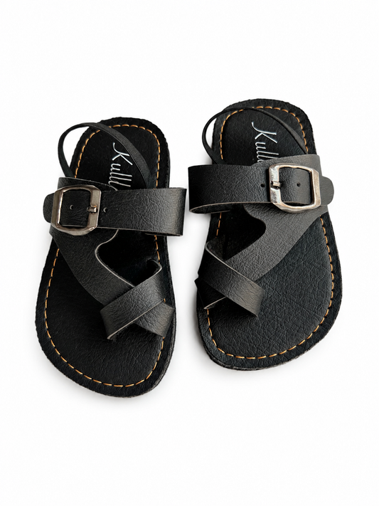 Kid's Premium Faux Leather Buckle Sandals-Classic Black