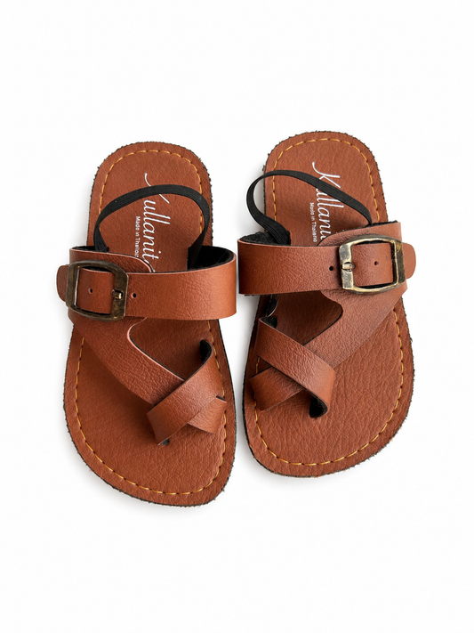 Kid's Premium Faux Leather Buckle Sandals- Tan Brown