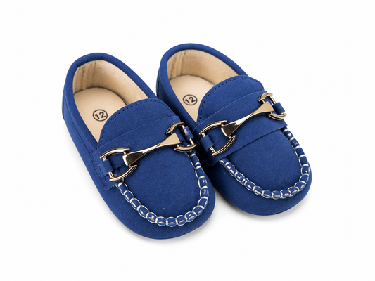 Kid's Royal Blue Suede Loafers with Gold Bit Detail