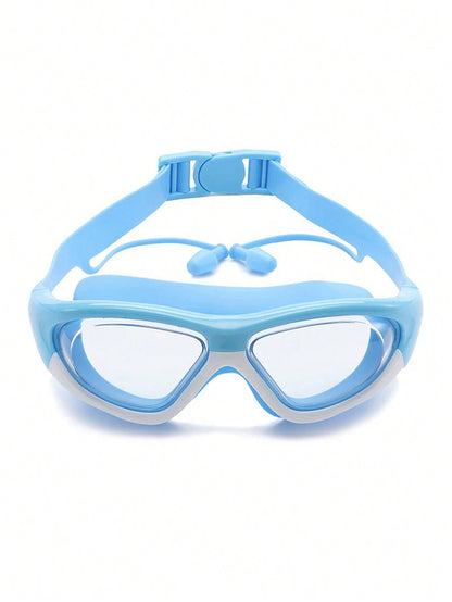 Kids Anti-Fog Waterproof Swimming Goggle With Silicone Ear Plugs-Blue