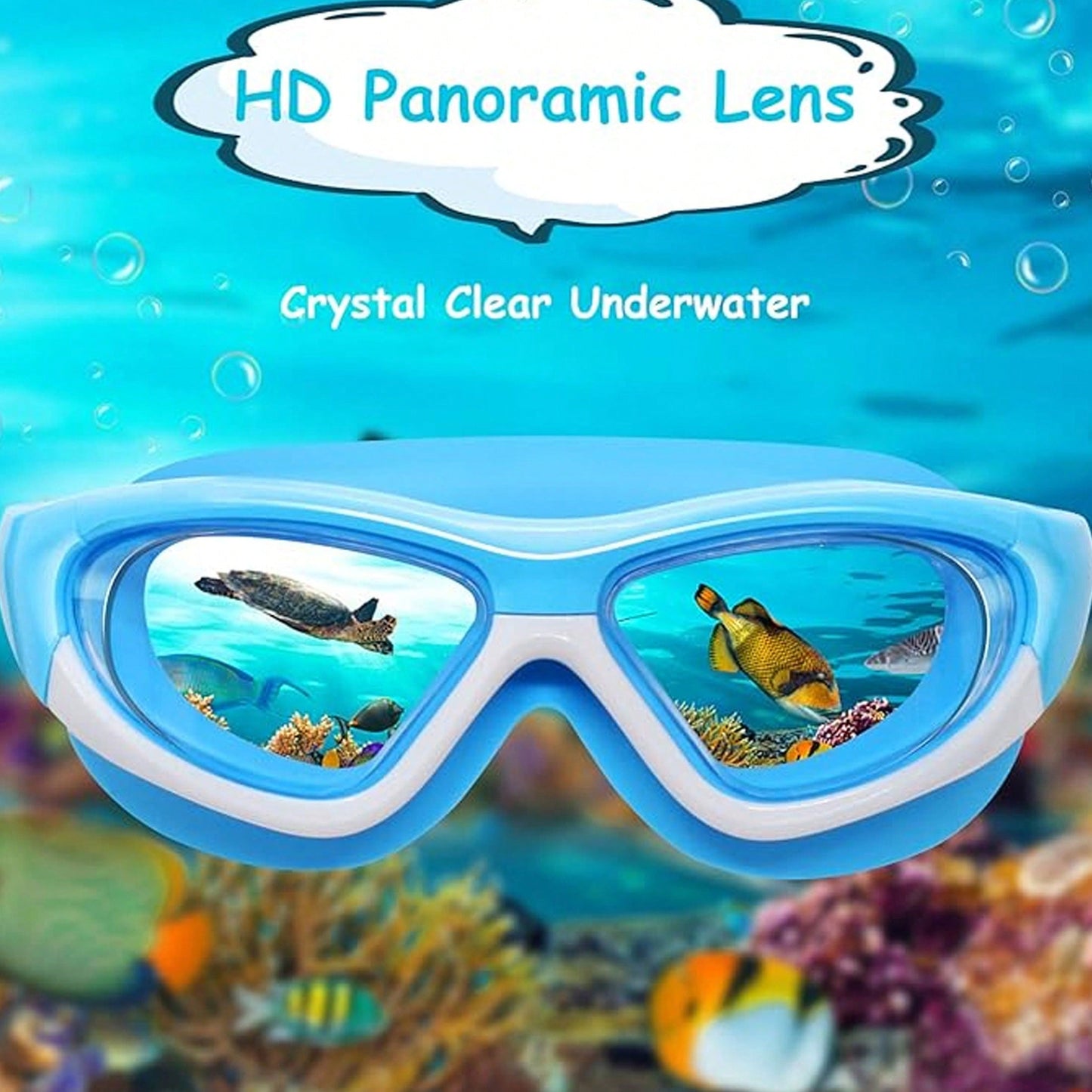 Kids Anti-Fog Waterproof Swimming Goggle With Silicone Ear Plugs-Blue