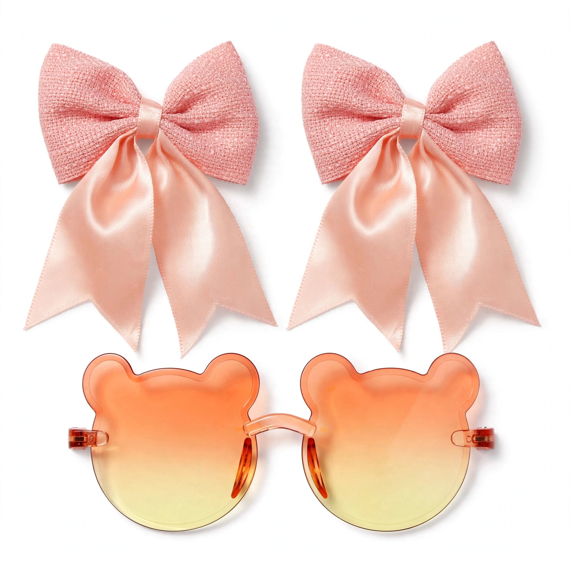 Kids Bear Sunglasses & Hair Bow Set - Orange & Peach (2Y+)
