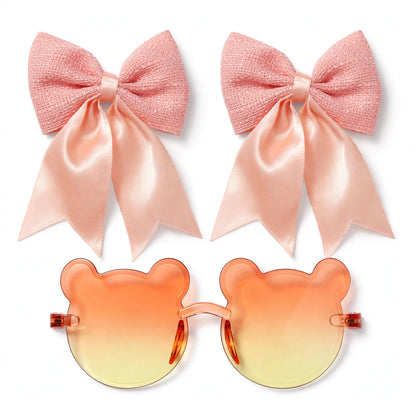 Kids Bear Sunglasses & Hair Bow Set - Orange & Peach (2Y+)