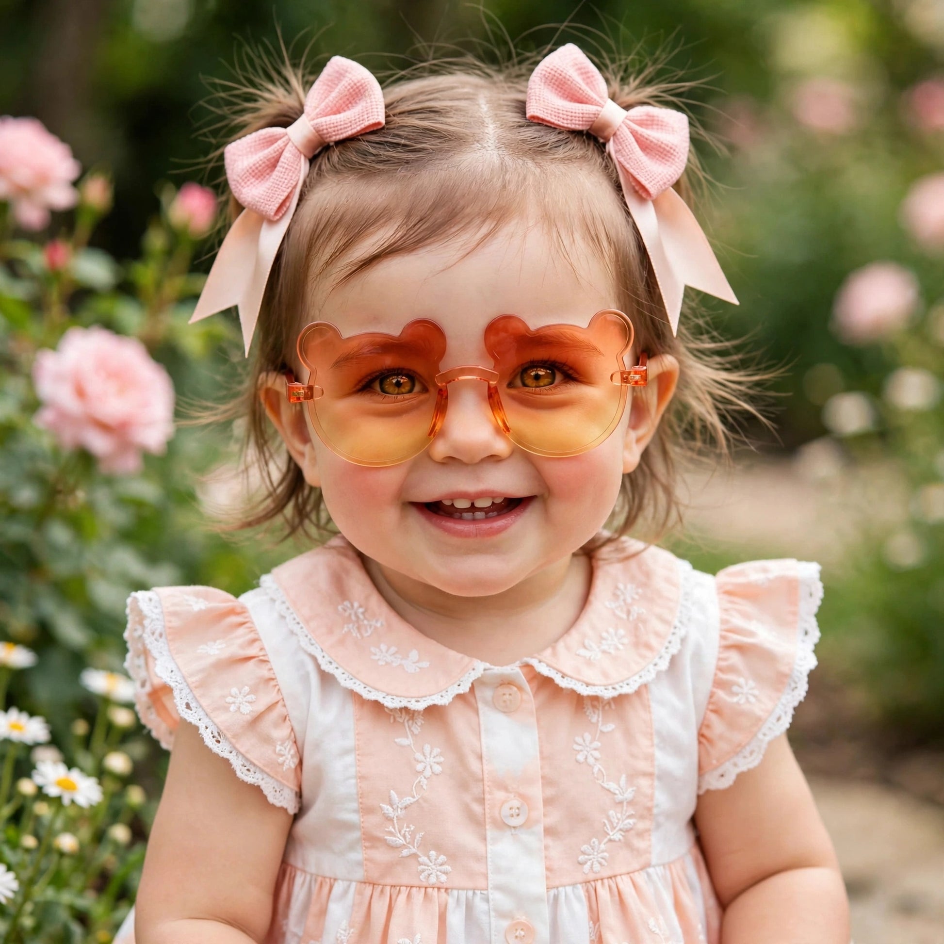 Kids Bear Sunglasses & Hair Bow Set - Orange & Peach (2Y+)