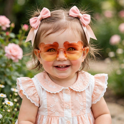 Kids Bear Sunglasses & Hair Bow Set - Orange & Peach (2Y+)