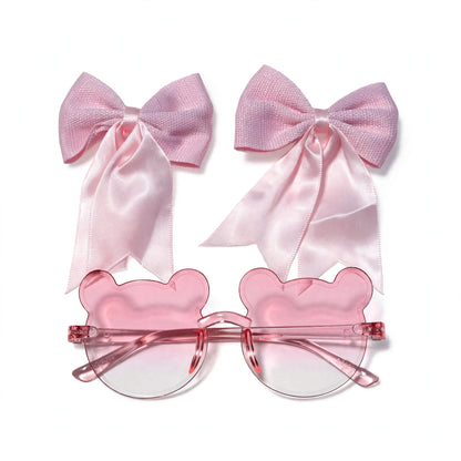 Kids Bear Sunglasses & Hair Bow Set - Pink (2Y+)