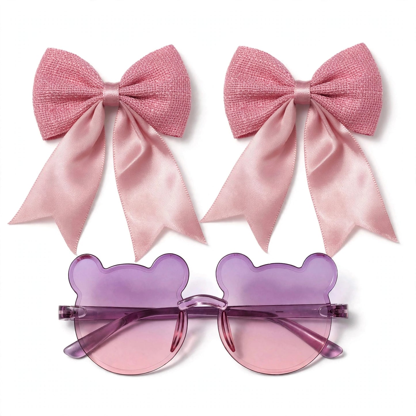 Kids Bear Sunglasses & Hair Bow Set - Purple & Mauve (2Y+)