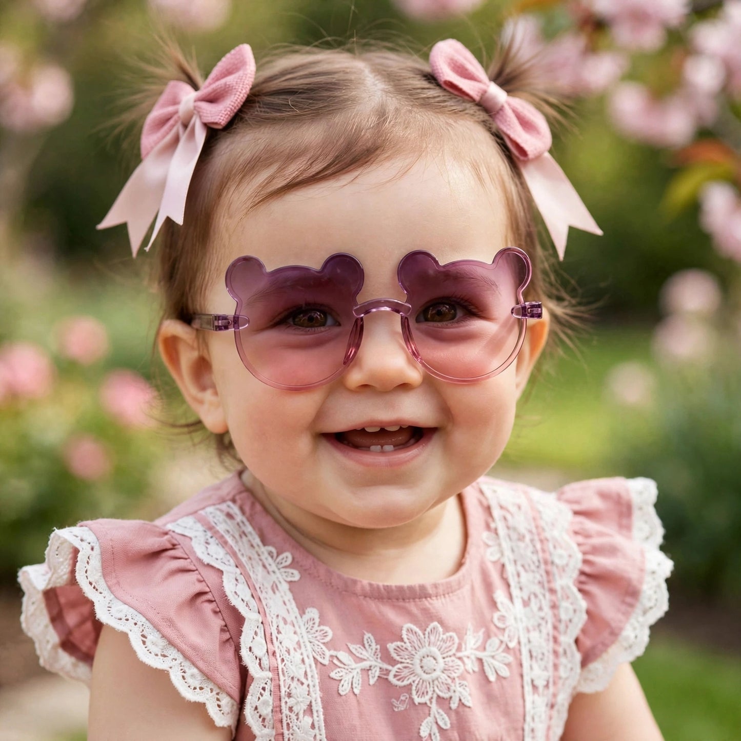 Kids Bear Sunglasses & Hair Bow Set - Purple & Mauve (2Y+)