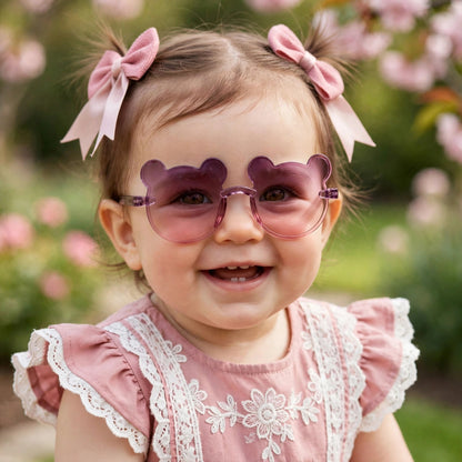 Kids Bear Sunglasses & Hair Bow Set - Purple & Mauve (2Y+)
