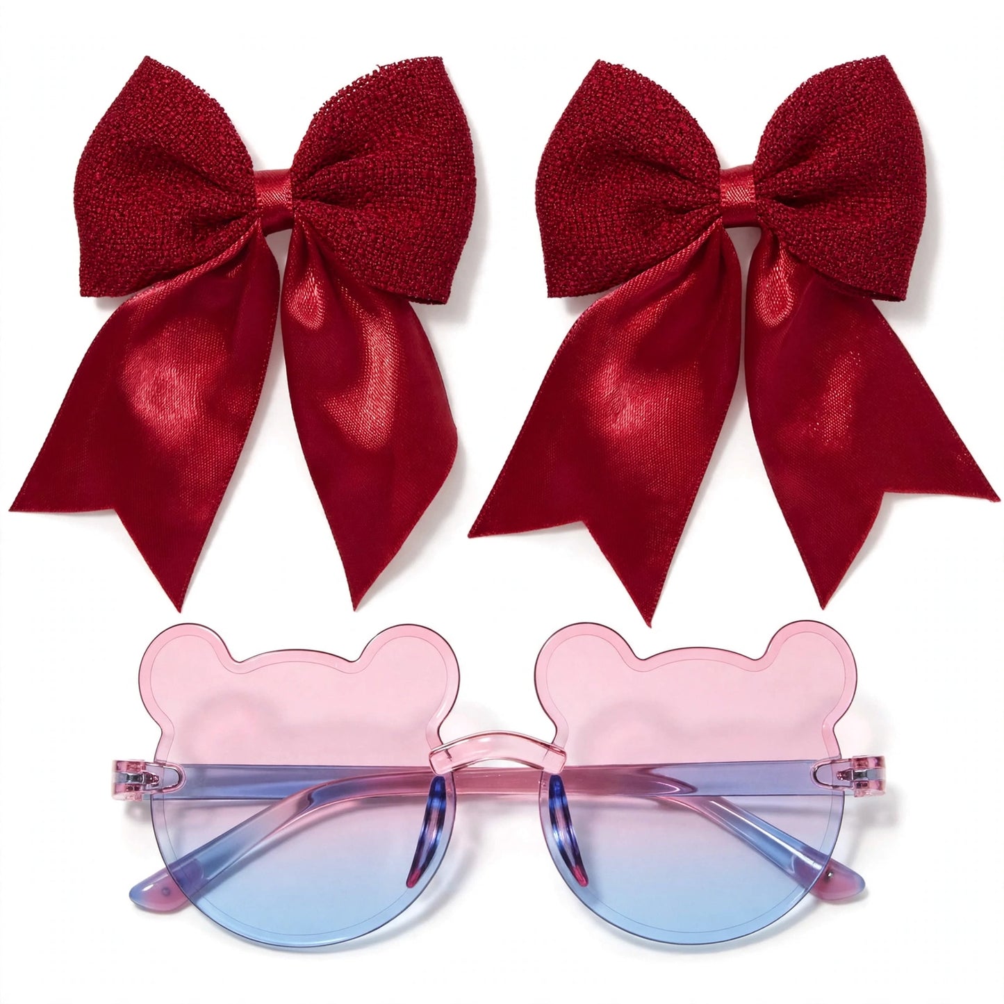 Kids Bear Sunglasses & Hair Bow Set - Red & Blue (2Y+)