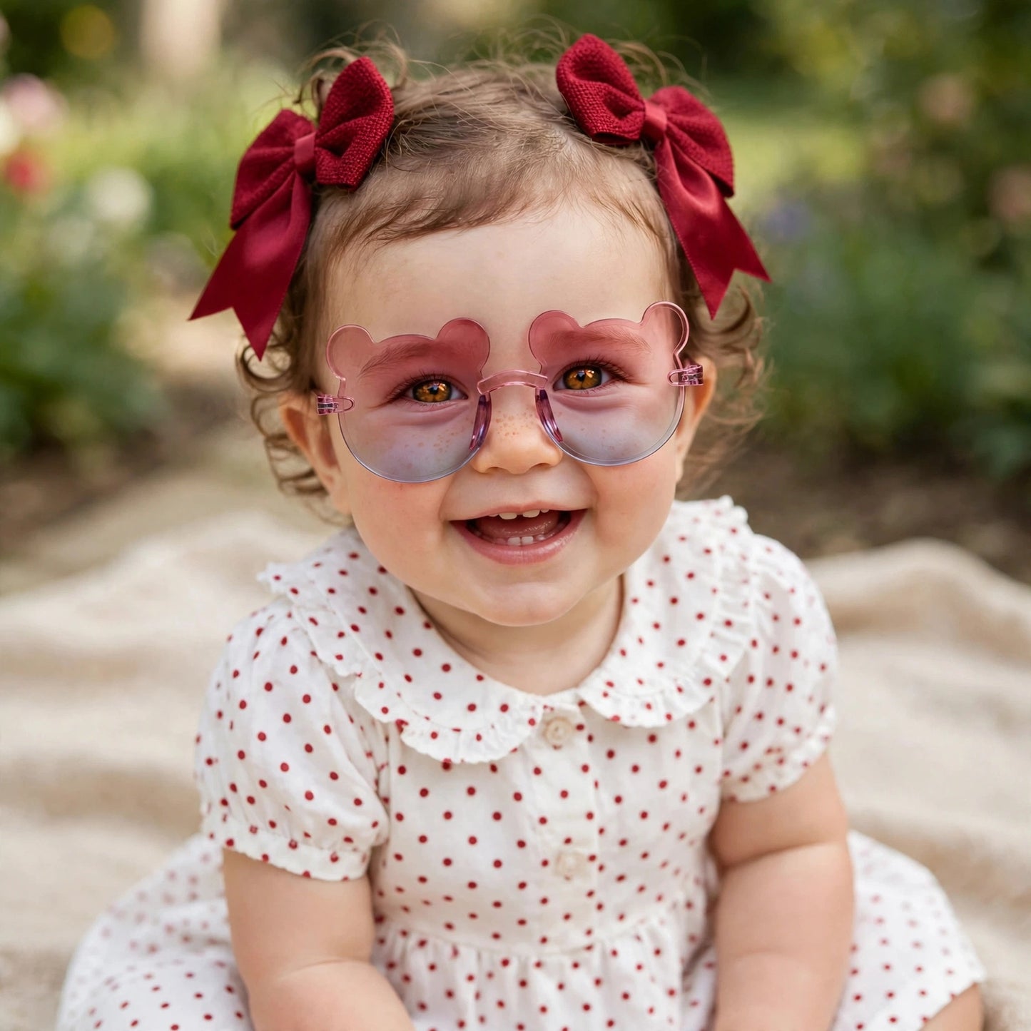 Kids Bear Sunglasses & Hair Bow Set - Red & Blue (2Y+)