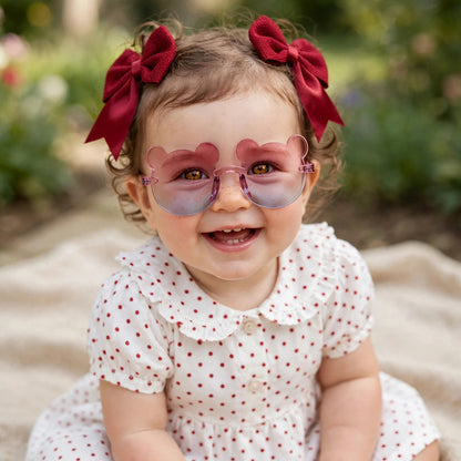 Kids Bear Sunglasses & Hair Bow Set - Red & Blue (2Y+)
