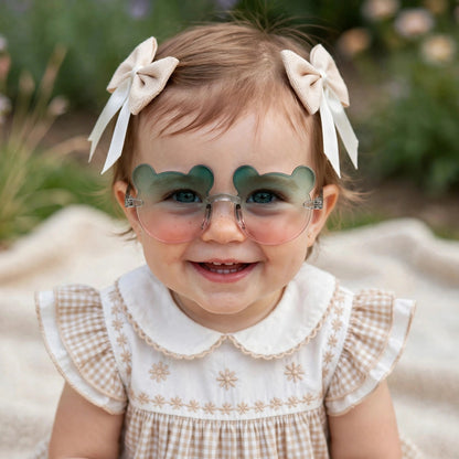 Kids Bear Sunglasses & Hair Bow Set- Pink & Green (2Y+)
