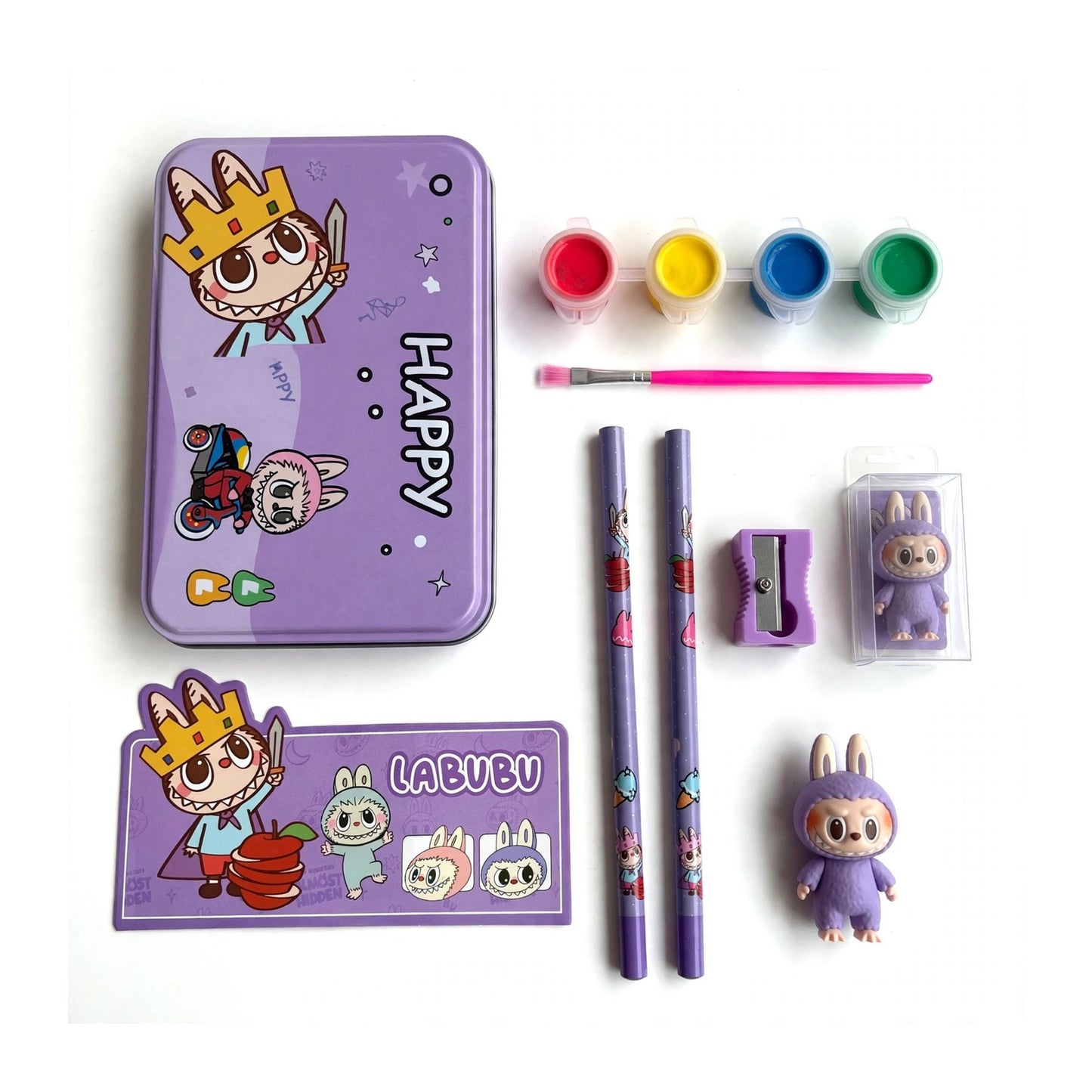 Labubu Kids Art & Pencil Box Stationery Set (Purple)