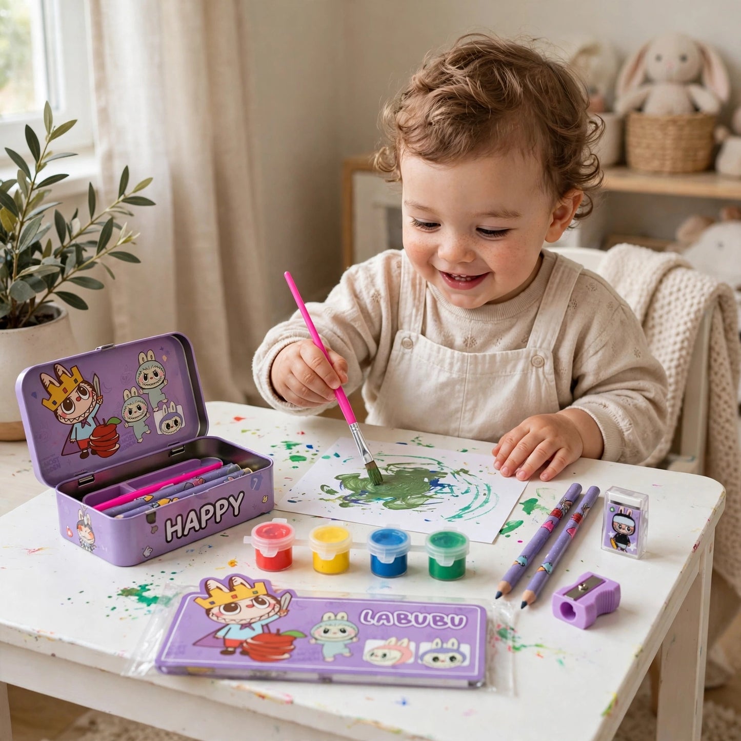 Labubu Kids Art & Pencil Box Stationery Set (Purple)
