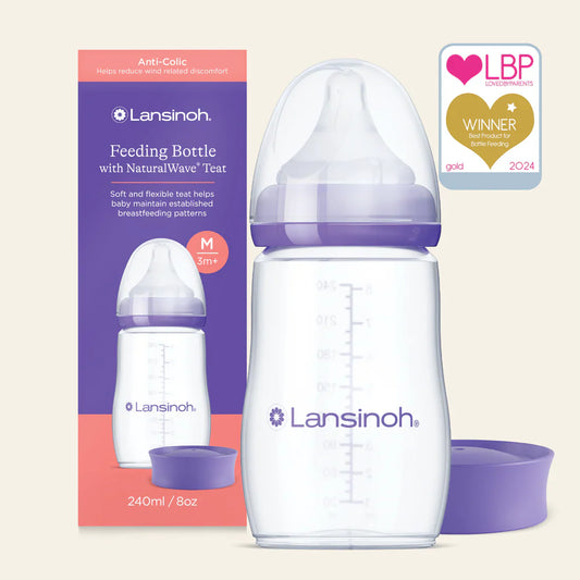 Lansinoh Feeding Bottle With Natural Wave Teat (3m+) 240ml-(M)