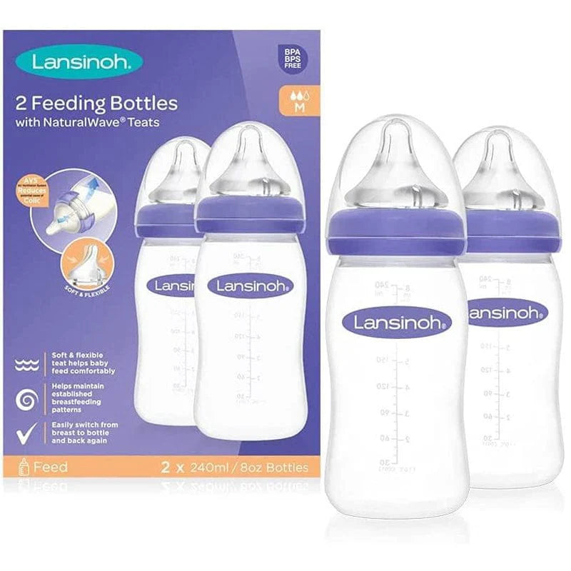 Lansinoh Feeding Bottles 240ml with Natural Wave Teat (3m+)- 2 Pack