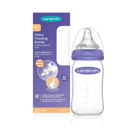 Lansinoh Glass Feeding Bottle With Natural Wave Teat Medium Flow 160ml-(S)