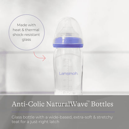 Lansinoh Glass Feeding Bottle With Natural Wave Teat (3m+) 240ml-(M)