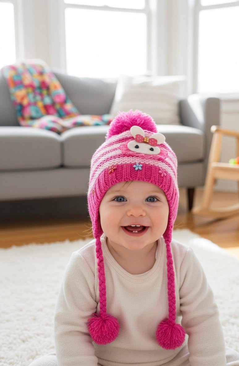 Little Rabbit Striped Earflap Cap-Pink (6m-2y)