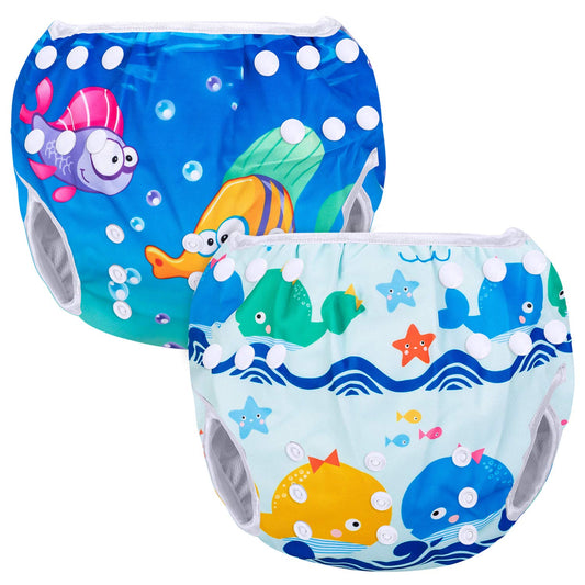 Luxja Baby Resuable Adjustable Swim Pants (0-3 Years) Whale + Fish (Pack of 2)