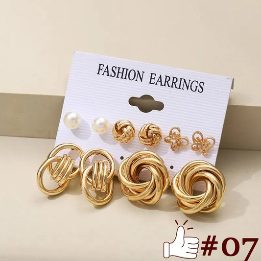 Metal Gold Color Vintage Pearl Earrings Set