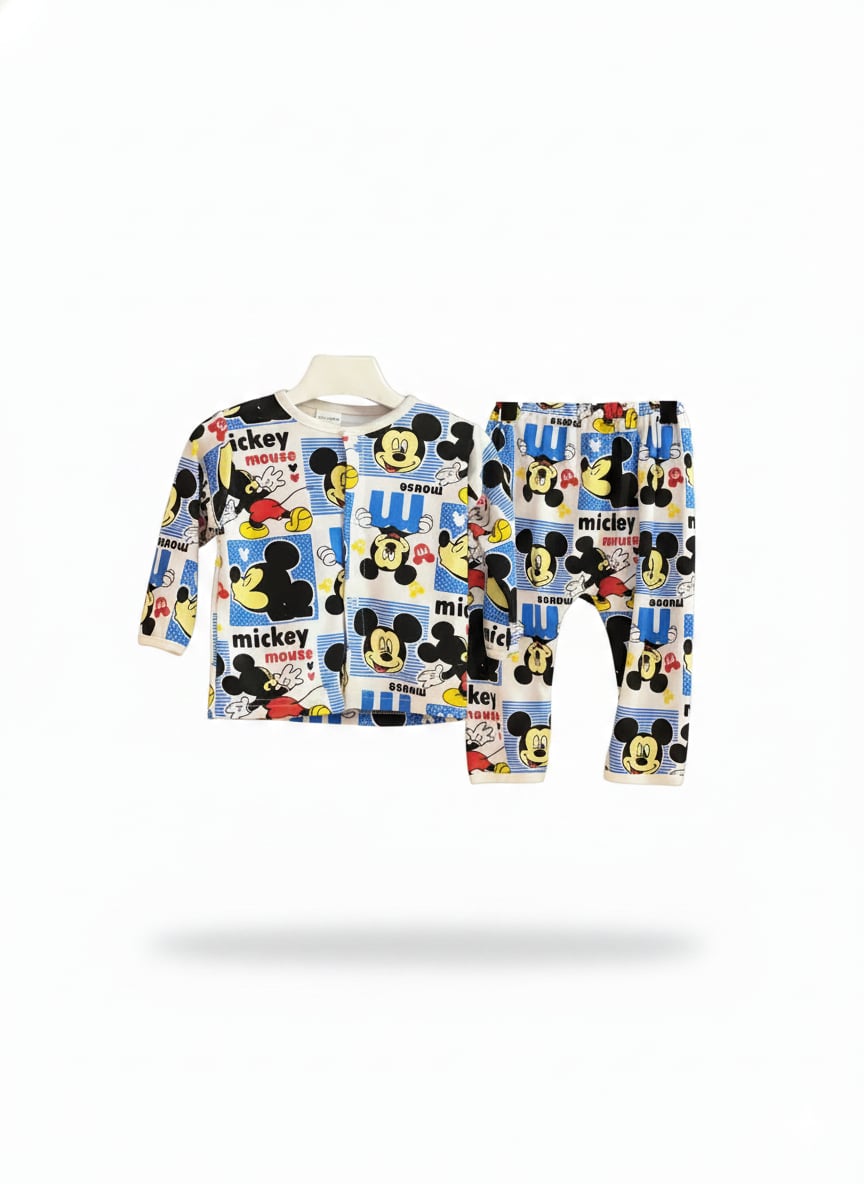 Mickey Mouse Print Long-Sleeve Baby Nightsuit (UNX) 9-12m