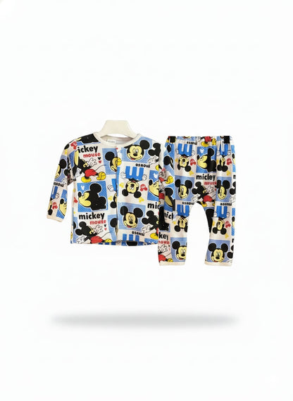 Mickey Mouse Print Long-Sleeve Baby Nightsuit (UNX) 9-12m