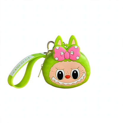 Mini Silicone Cute Labubu Coin Pouch Keyring- Green