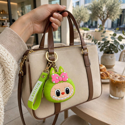 Mini Silicone Cute Labubu Coin Pouch Keyring- Green