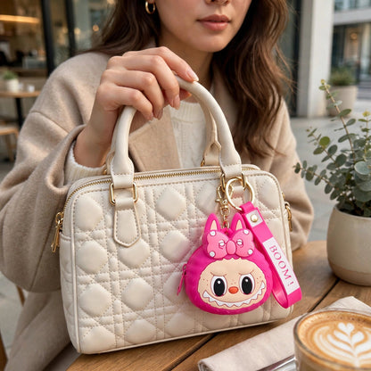 Mini Silicone Cute Labubu Coin Pouch Keyring- Pink