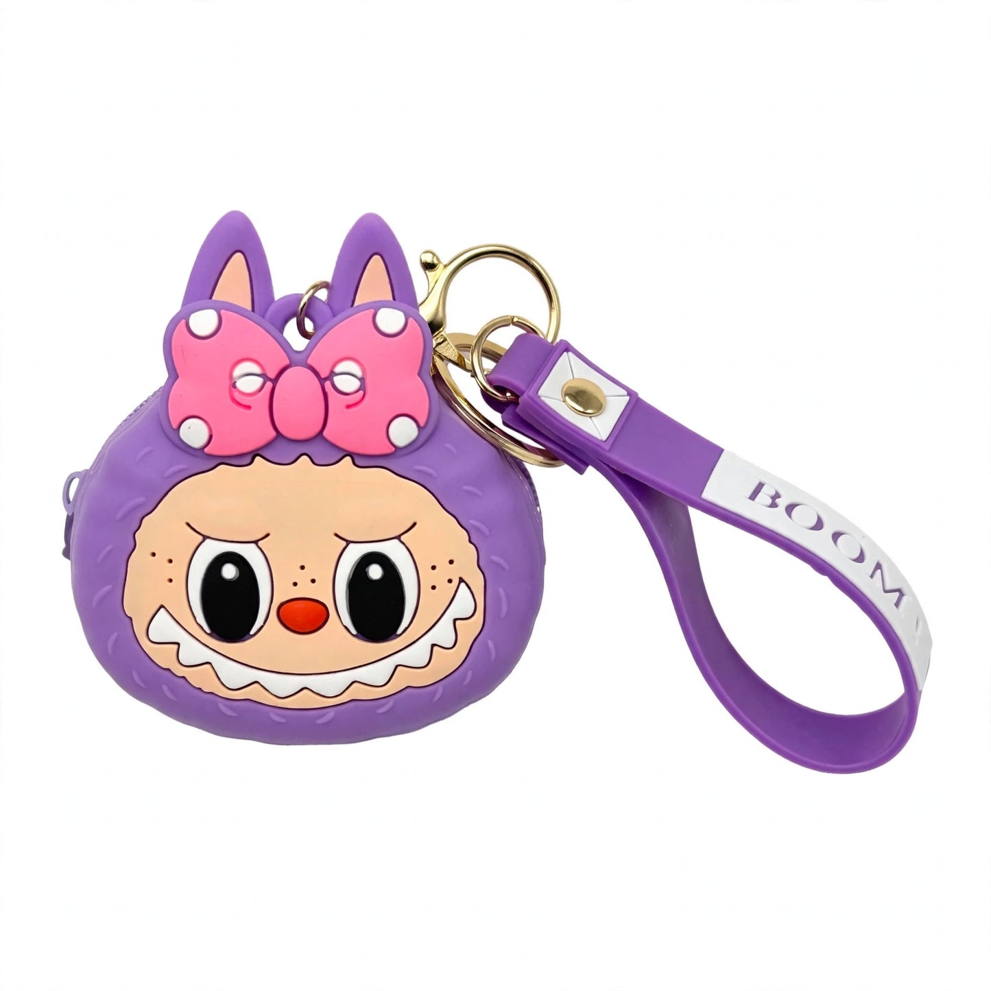 Mini Silicone Cute Labubu Coin Pouch Keyring- Purple