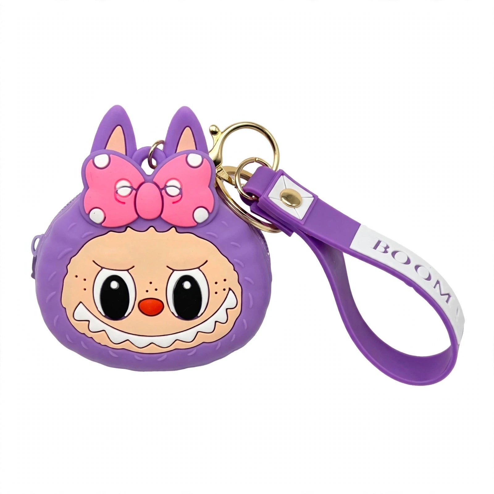 Mini Silicone Cute Labubu Coin Pouch Keyring- Purple