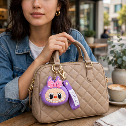 Mini Silicone Cute Labubu Coin Pouch Keyring- Purple