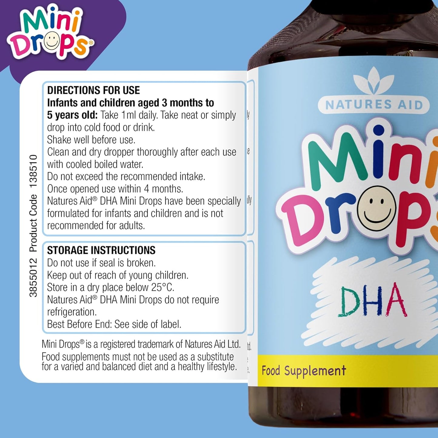 Natures Aid Mini Drops DHA Omega 3 Lemon Flavour 50ml