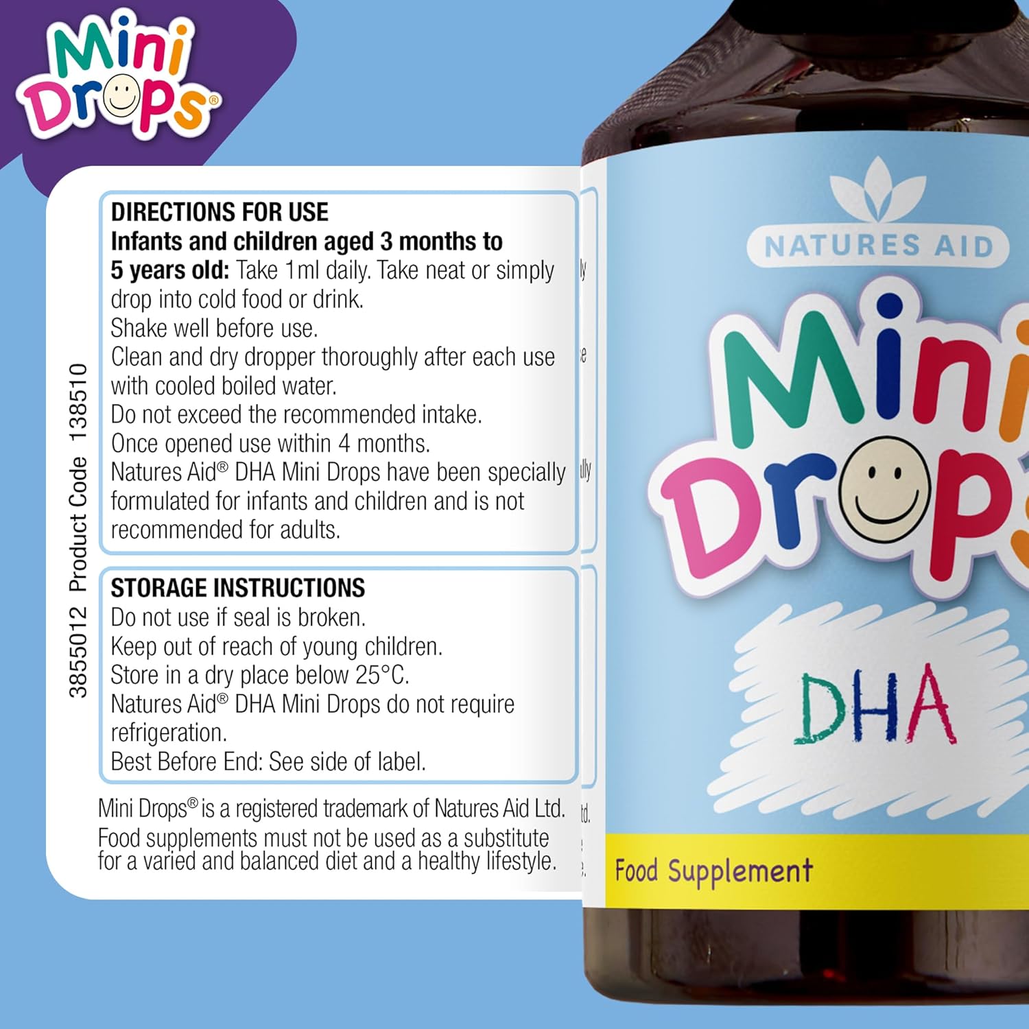 Natures Aid Mini Drops DHA Omega 3 Lemon Flavour 50ml