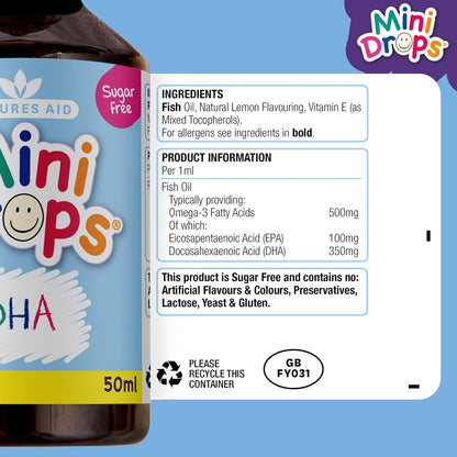 Natures Aid Mini Drops DHA Omega 3 Lemon Flavour 50ml