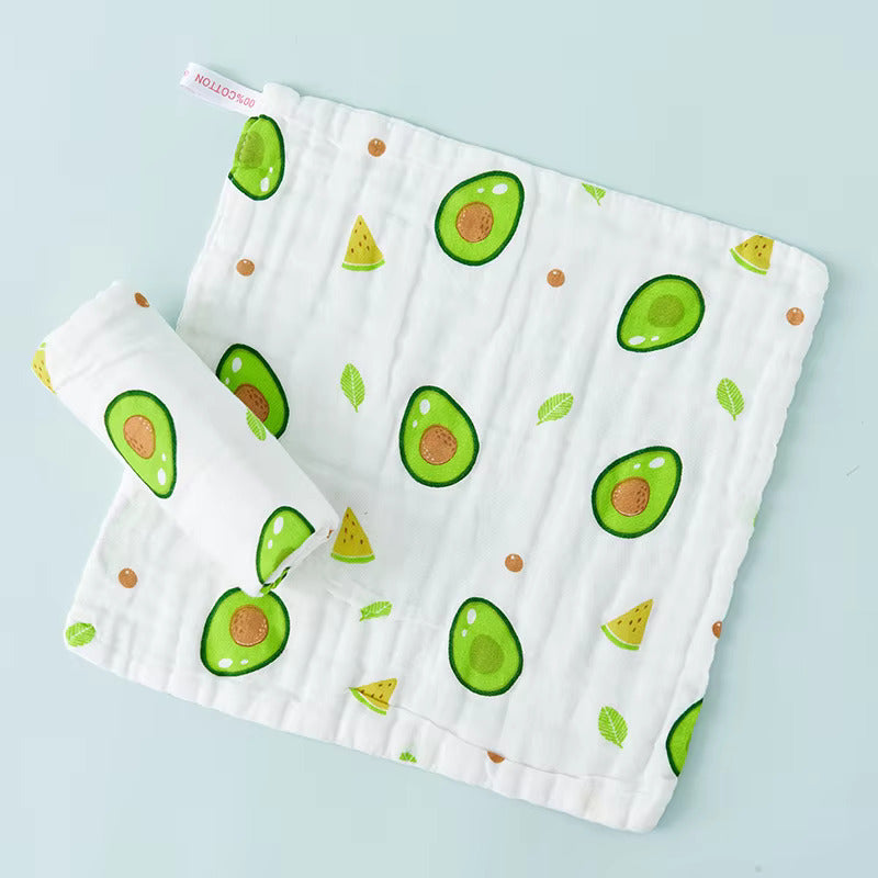 Newborn Custom 6 Layer Natural Soft Wash Cloth Towel Printed Fabric 100% Cotton Baby Washcloth- Avocado