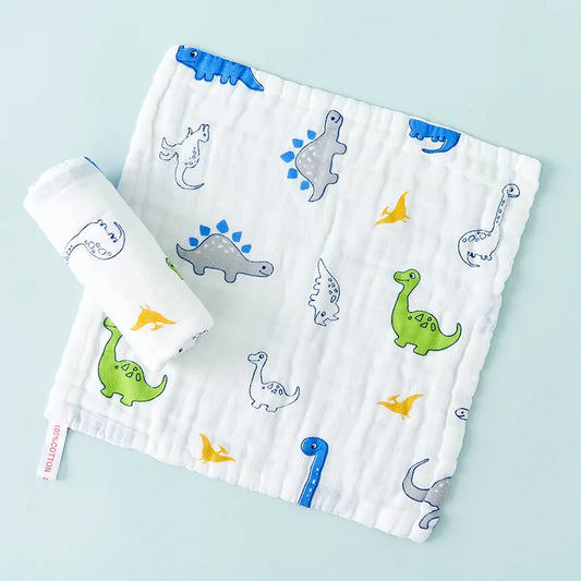 Newborn 100% Cotton Muslin Soft Baby Washcloth 6 Layer - Dinosaur