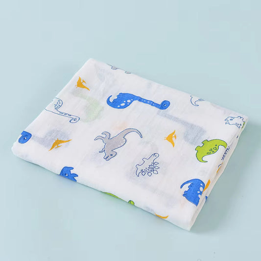 Newborn Custom 6 Layer Natural Soft Wash Cloth Towel Printed Fabric 100% Cotton Baby Washcloth- Dinosaur