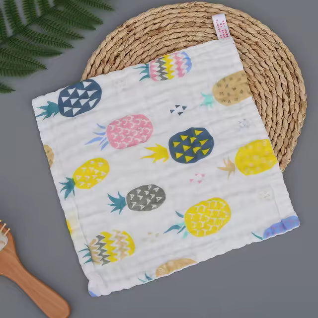 Newborn Custom 6 Layer Natural Soft Wash Cloth Towel Printed Fabric 100% Cotton Baby Washcloth- Pineapple